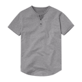 C.Kay's Designs Grey Marl Cotton Henley T-Shirt for Men, Three Button Short Sleeve Tee with Curved Hem