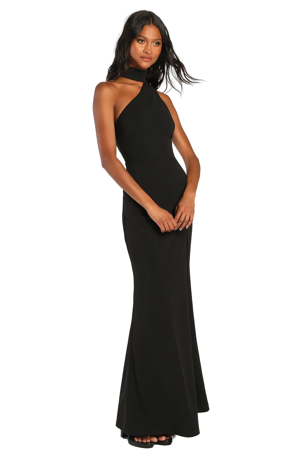 Keep It Interesting Black Asymmetrical Cutout Halter Maxi Dress