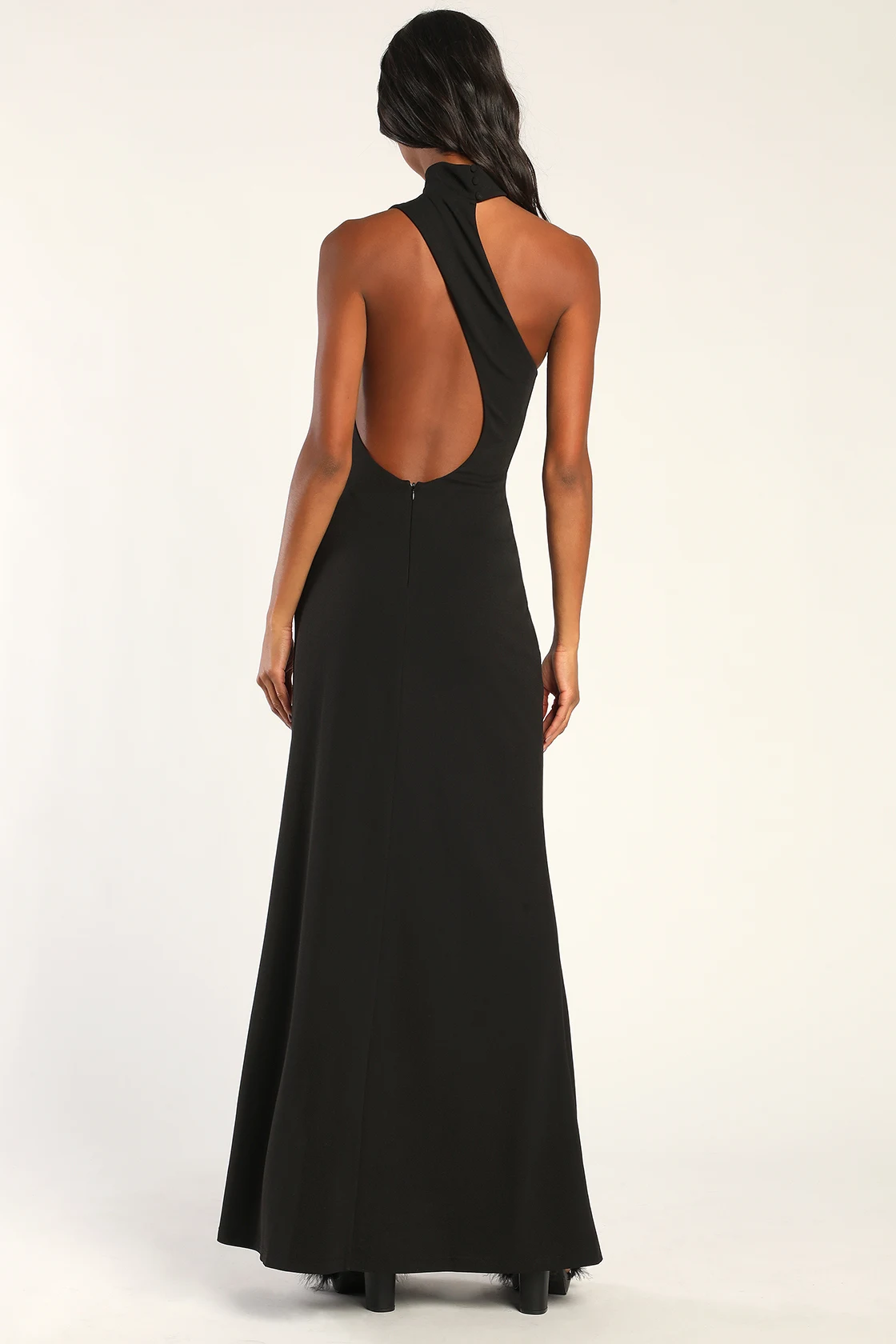 Keep It Interesting Black Asymmetrical Cutout Halter Maxi Dress