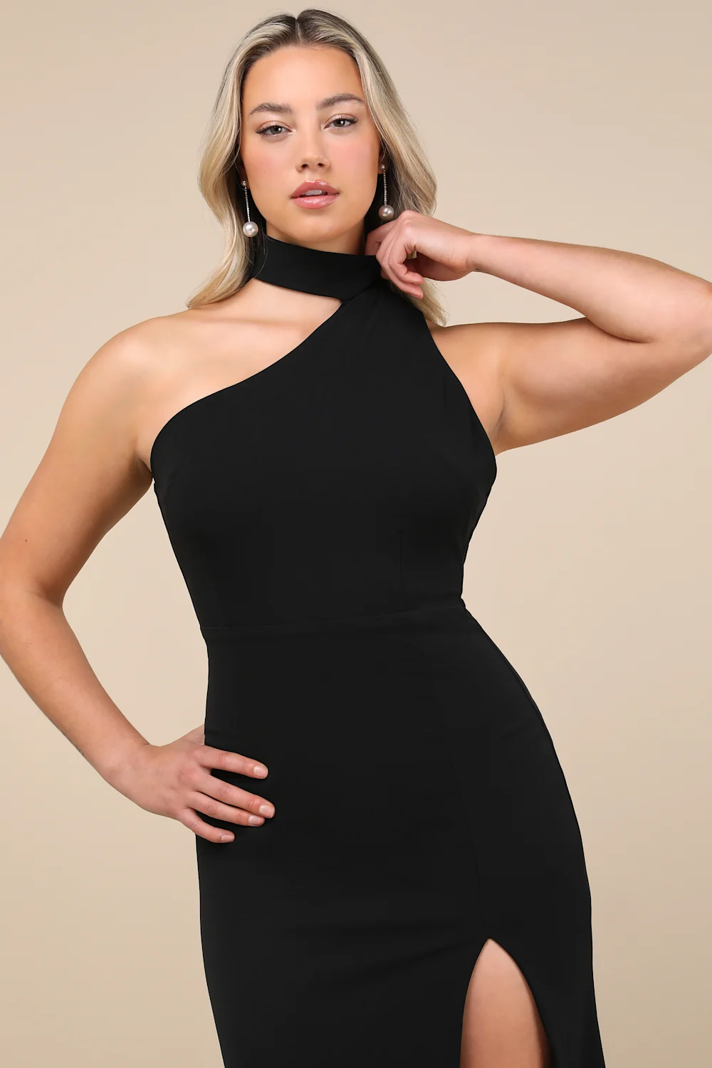 Keep It Interesting Black Asymmetrical Cutout Halter Maxi Dress